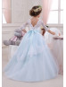 Chic Blue White Lace Tulle V Back Flower Girl Dress